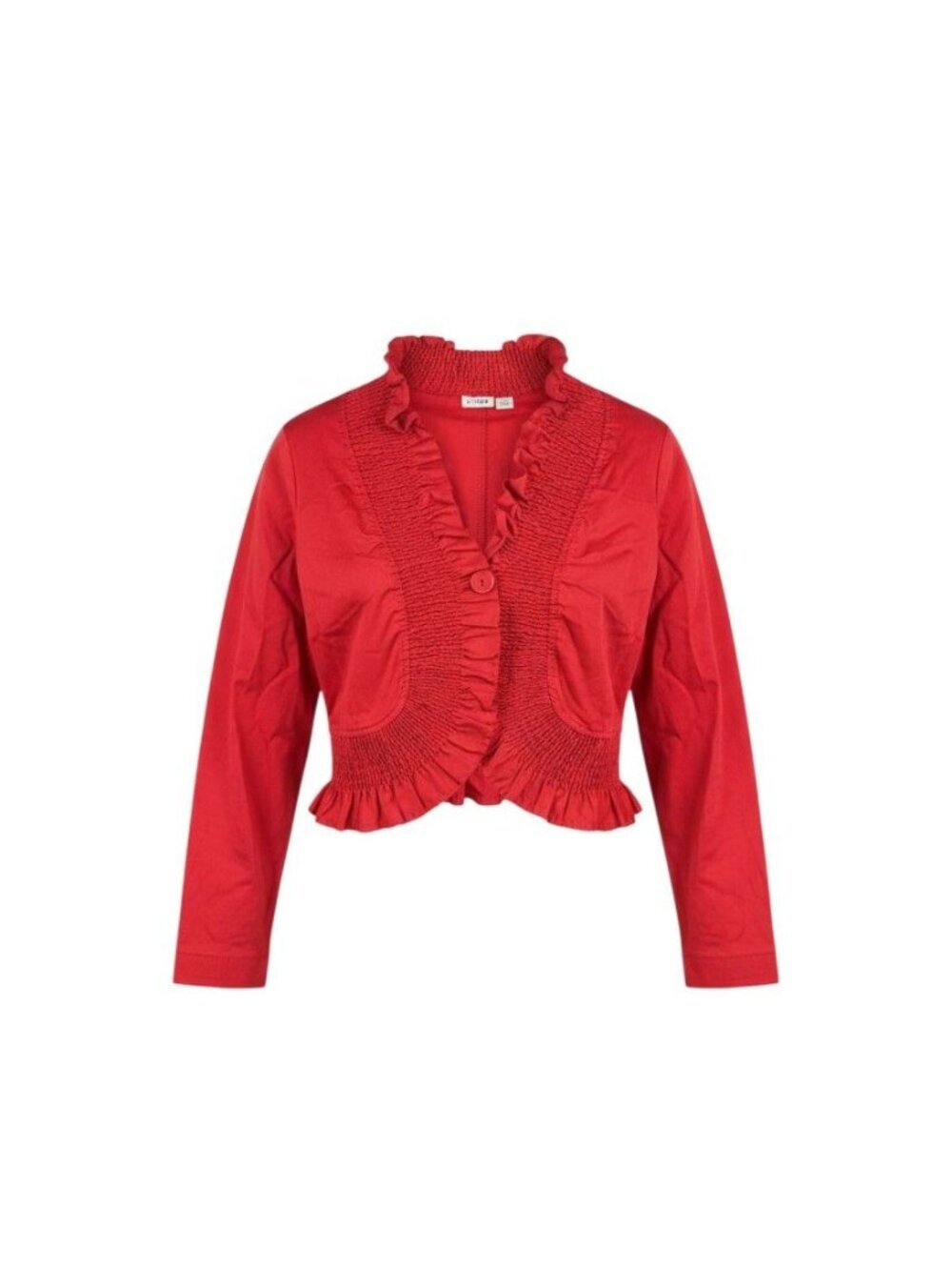 Cato Womens Red Ruffled Shrug Jacket Smocked Design Button Closure M